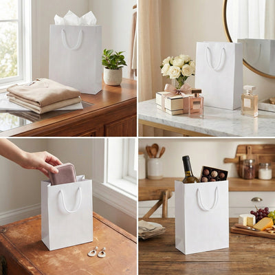 Pungi cadou dreptunghiulare uni - alb (set 12 buc) - CraftUp