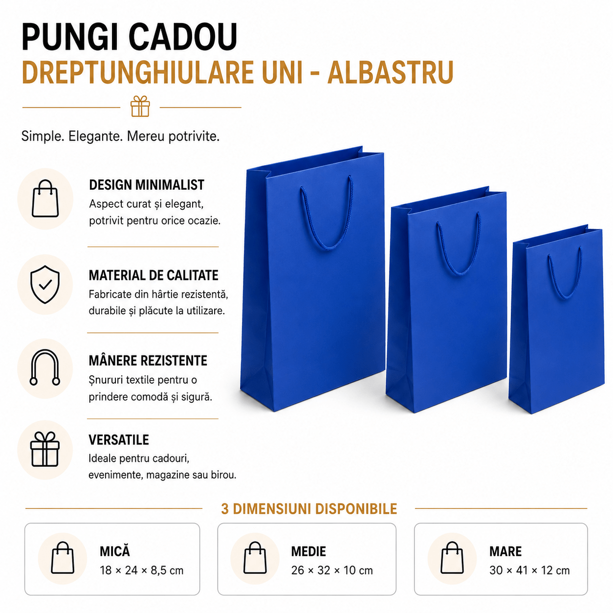 Pungi cadou dreptunghiulare uni - albastru (set 12 buc) - CraftUp