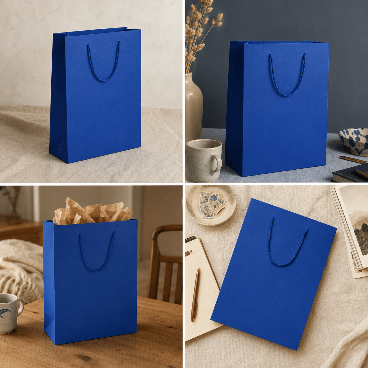 Pungi cadou dreptunghiulare uni - albastru (set 12 buc) - CraftUp