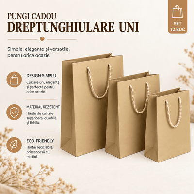 Pungi cadou dreptunghiulare uni - auriu (set 12 buc) - CraftUp