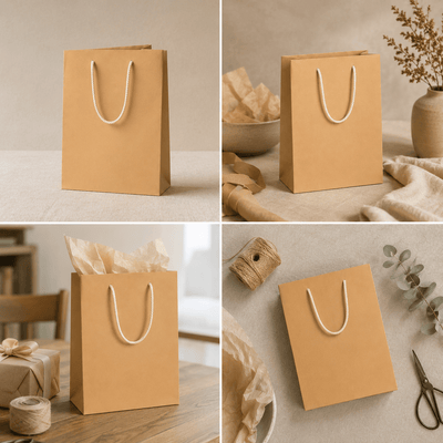 Pungi cadou dreptunghiulare uni - auriu (set 12 buc) - CraftUp