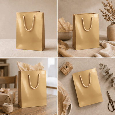 Pungi cadou dreptunghiulare uni - auriu (set 12 buc) - CraftUp