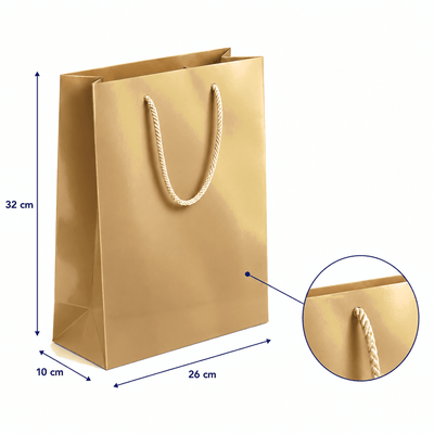 Pungi cadou dreptunghiulare uni - auriu (set 12 buc) - CraftUp