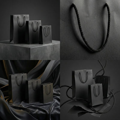 Pungi cadou dreptunghiulare uni - negru (set 12 buc) - CraftUp