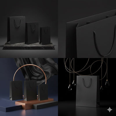 Pungi cadou dreptunghiulare uni - negru (set 12 buc) - CraftUp