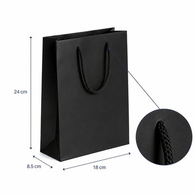 Pungi cadou dreptunghiulare uni - negru (set 12 buc) - CraftUp