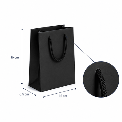 Pungi cadou dreptunghiulare uni - negru (set 12 buc) - CraftUp