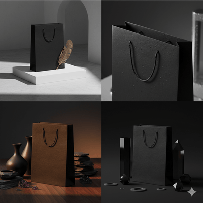 Pungi cadou dreptunghiulare uni - negru (set 12 buc) - CraftUp