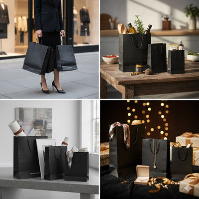 Pungi cadou dreptunghiulare uni - negru (set 12 buc) - CraftUp