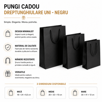 Pungi cadou dreptunghiulare uni - negru (set 12 buc) - CraftUp