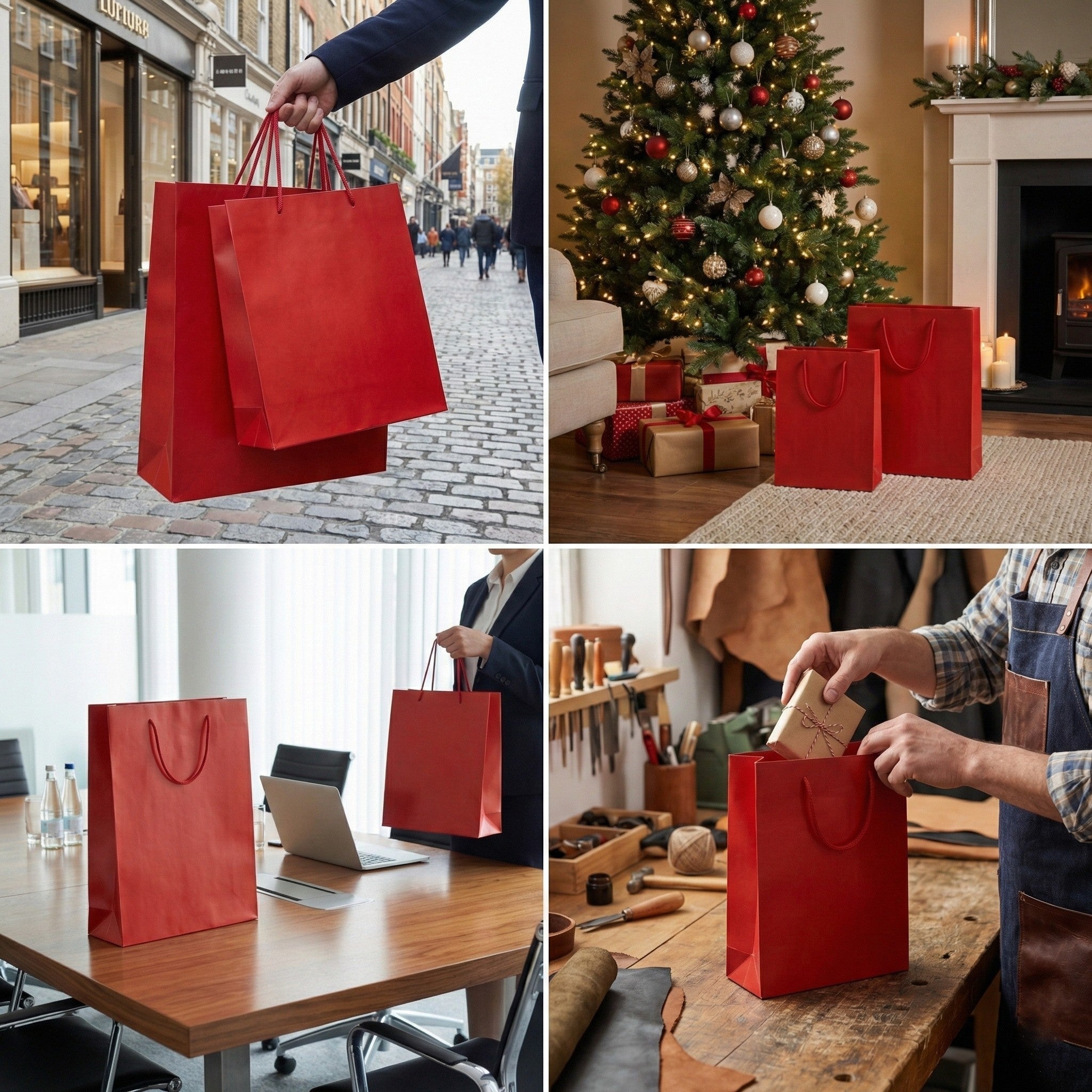 Pungi cadou dreptunghiulare uni - roșu (set 12 buc) - CraftUp