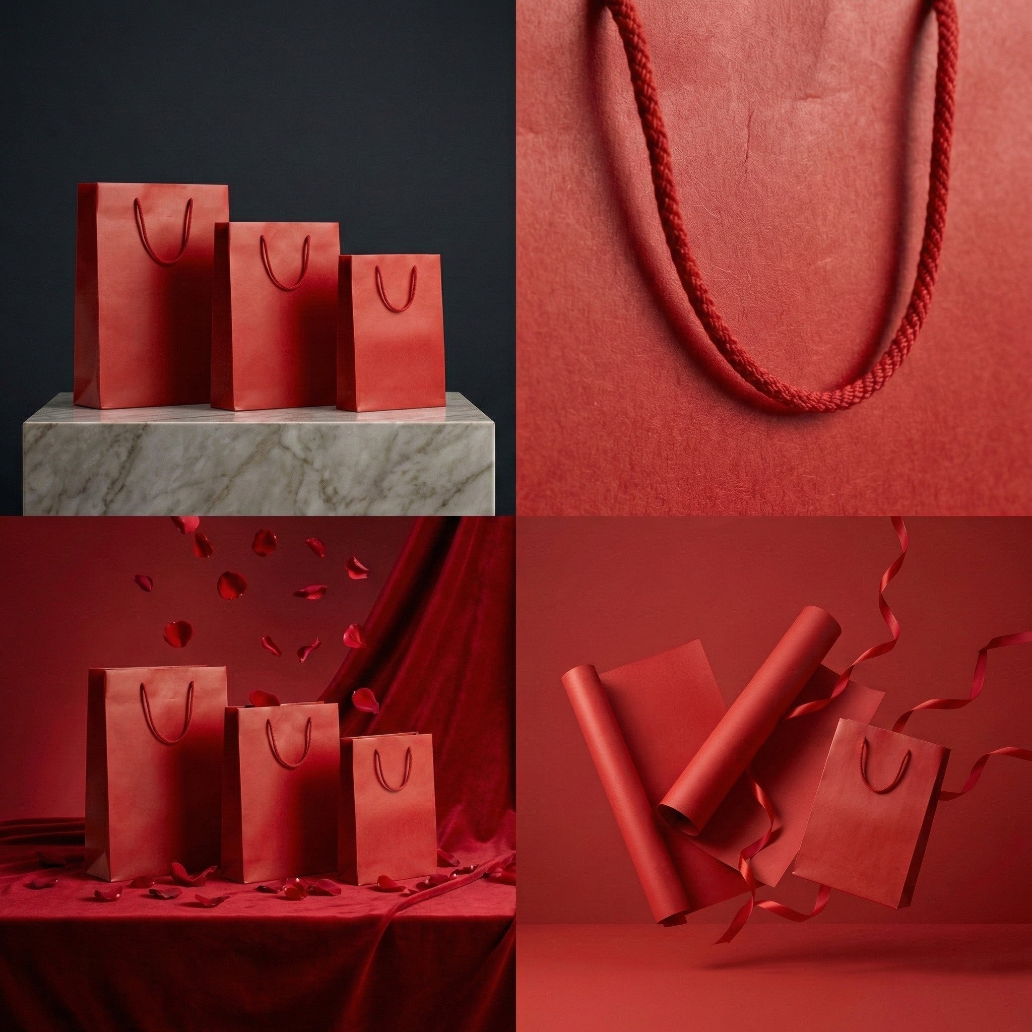 Pungi cadou dreptunghiulare uni - roșu (set 12 buc) - CraftUp