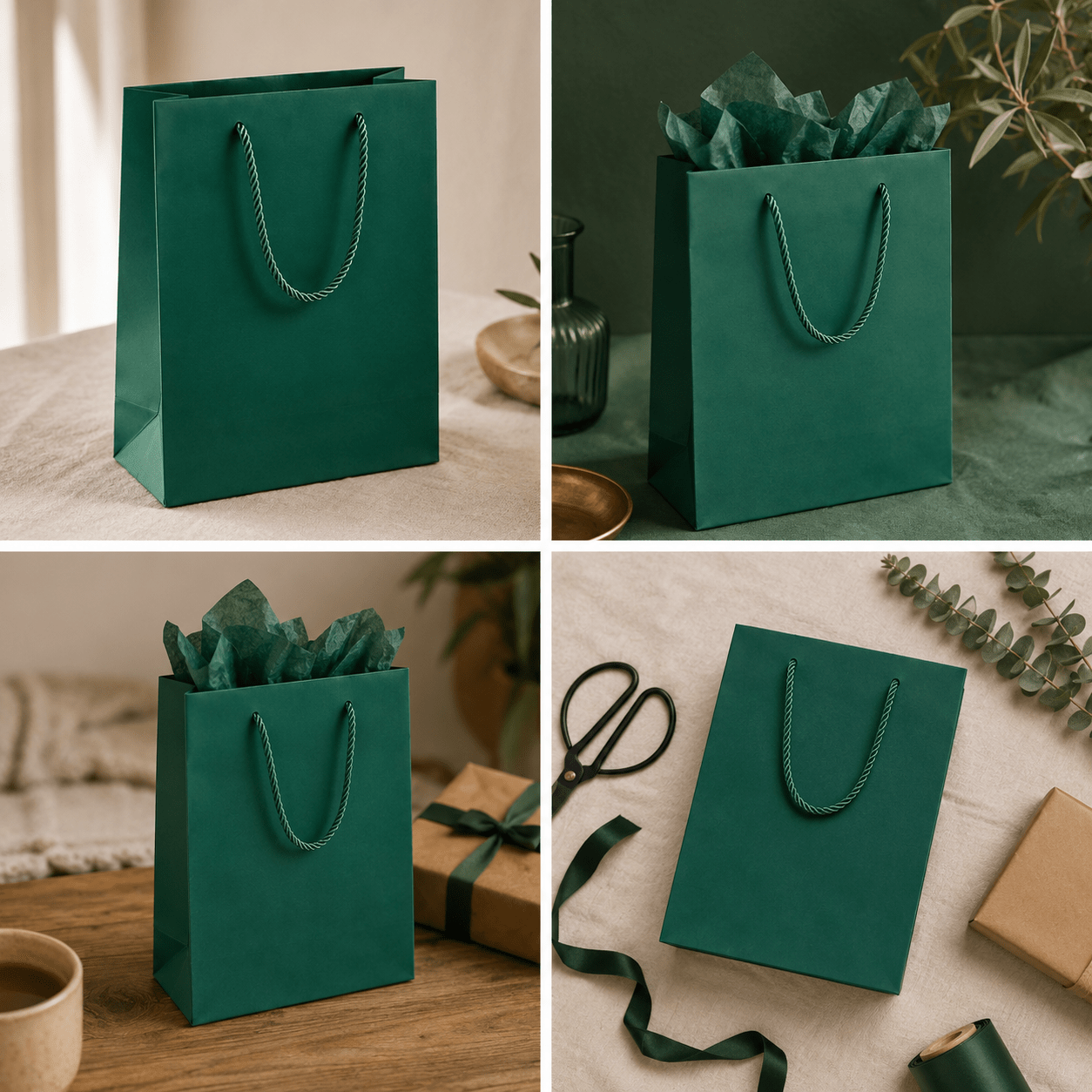 Pungi cadou dreptunghiulare uni - verde (set 12 buc) - CraftUp