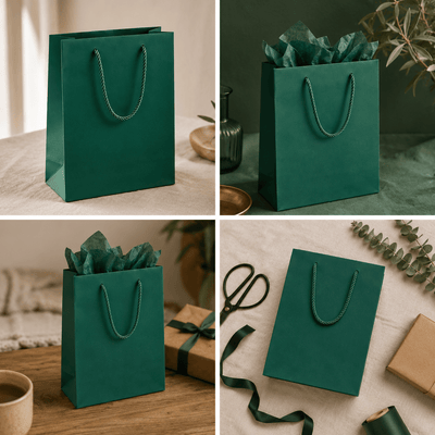 Pungi cadou dreptunghiulare uni - verde (set 12 buc) - CraftUp
