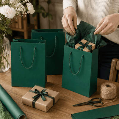 Pungi cadou dreptunghiulare uni - verde (set 12 buc) - CraftUp