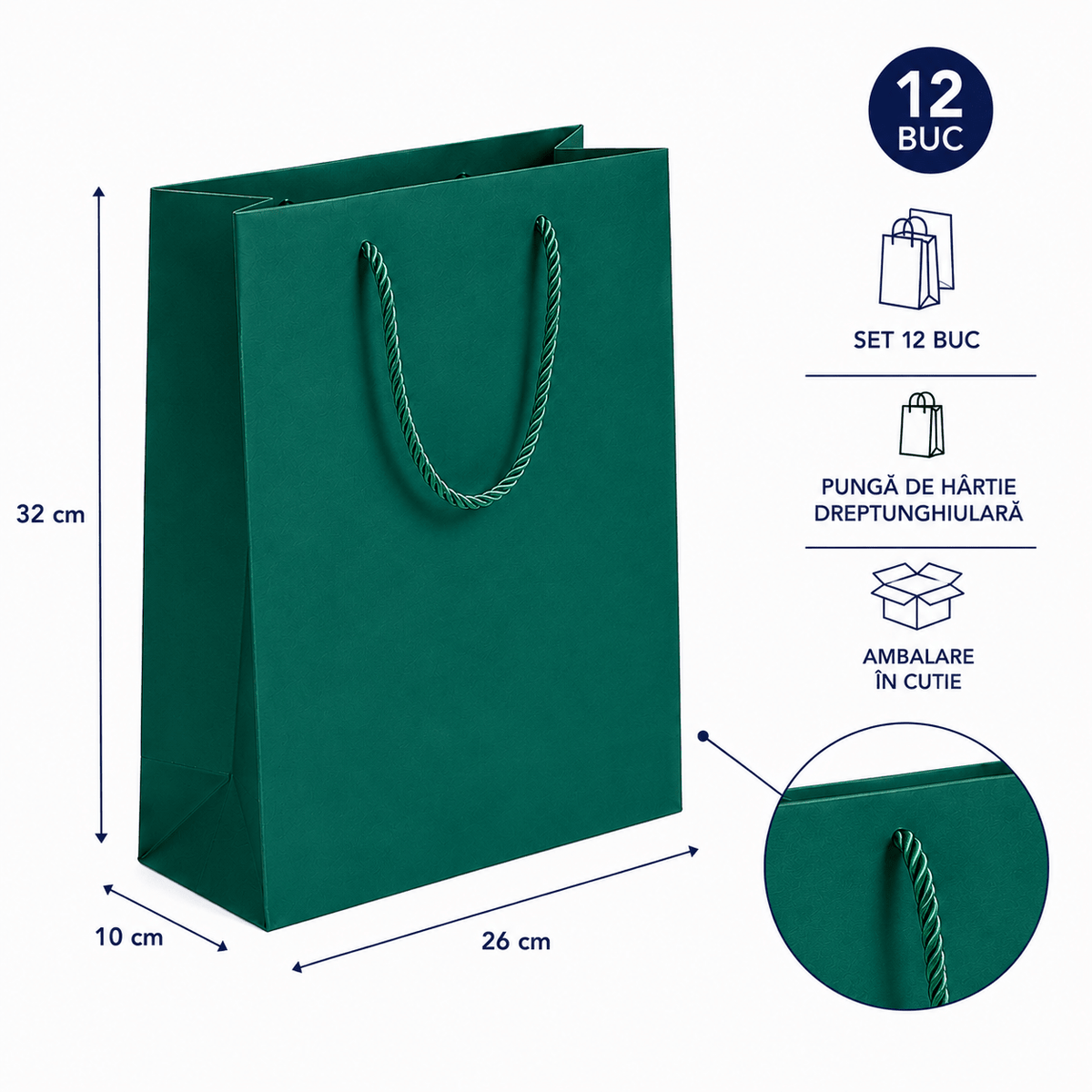 Pungi cadou dreptunghiulare uni - verde (set 12 buc) - CraftUp