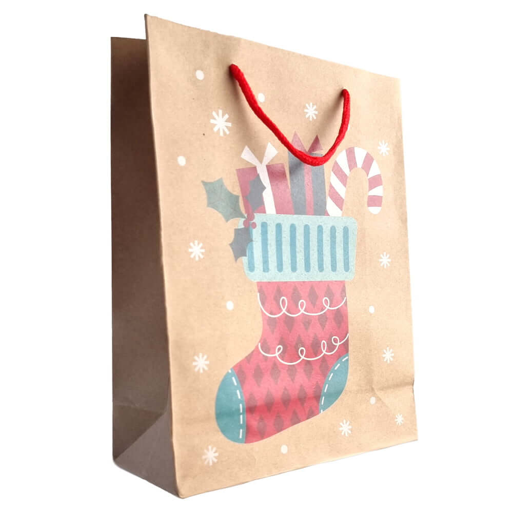 Pungi cadou kraft Crăciun model aleatoriu (set 12 buc) - CraftUp