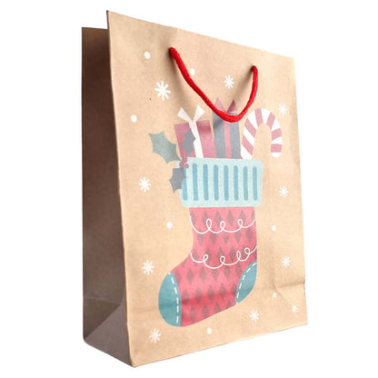 Pungi cadou kraft Crăciun model aleatoriu (set 12 buc) - CraftUp