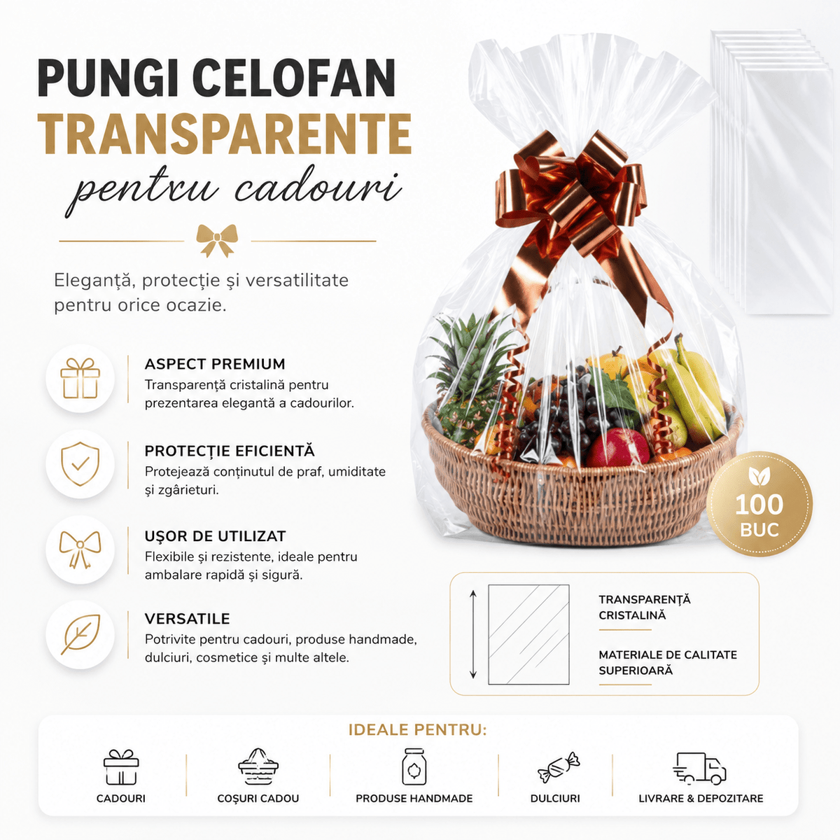 Pungi celofan pentru cadouri - transparent (set 100 buc) - CraftUp