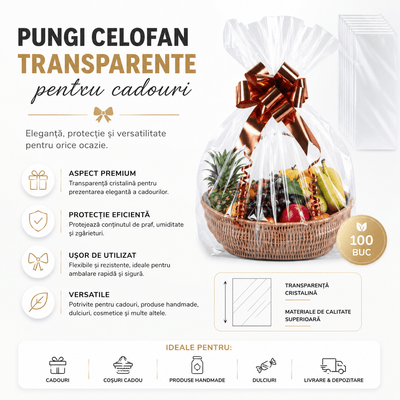 Pungi celofan pentru cadouri - transparent (set 100 buc) - CraftUp