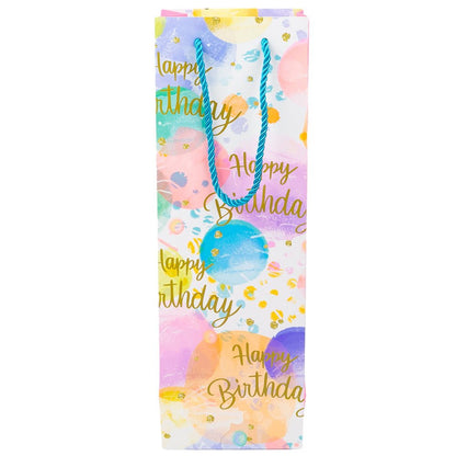 Pungi colorate pentru sticle cu mesaj Happy Birthday, mix 4 modele (set 12 buc) - CraftUp