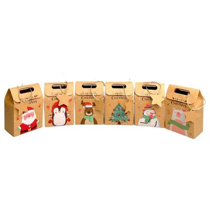 Pungi Crăciun cu mâner și etichetă în formă de stea mix 6 modele (set 24 buc) 9.4x6x14cm - CraftUp