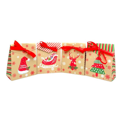 Pungi Crăciun cu panglică satin mix 4 modele (set 24 buc) 4x8x10cm - CraftUp