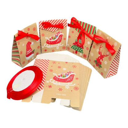 Pungi Crăciun cu panglică satin mix 4 modele (set 24 buc) 4x8x10cm - CraftUp
