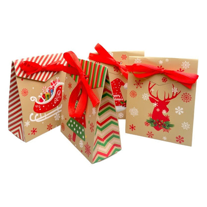 Pungi Crăciun cu panglică satin mix 4 modele (set 24 buc) 4x8x10cm - CraftUp