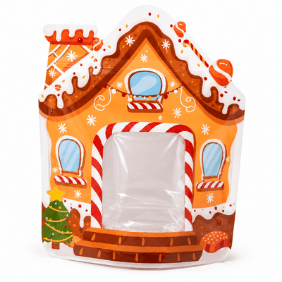Pungi Crăciun formă căsuță turtă dulce, cu fereastră și fermoar - multicolor (set 50 buc) - CraftUp