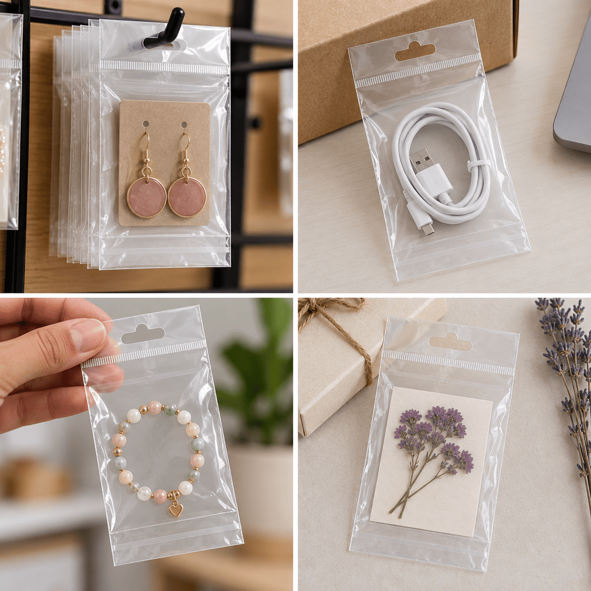 Pungi cu agățătoare și clapetă adezivă - transparent (set 1000 buc) - CraftUp