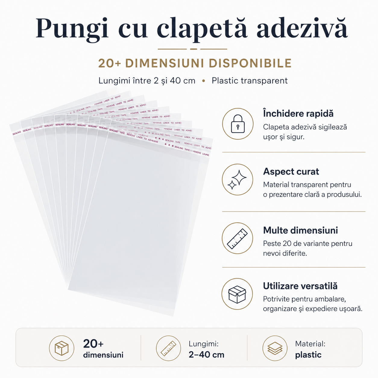 Pungi cu clapetă adezivă - lungimi între 2 și 40cm (set 1000 buc) - CraftUp