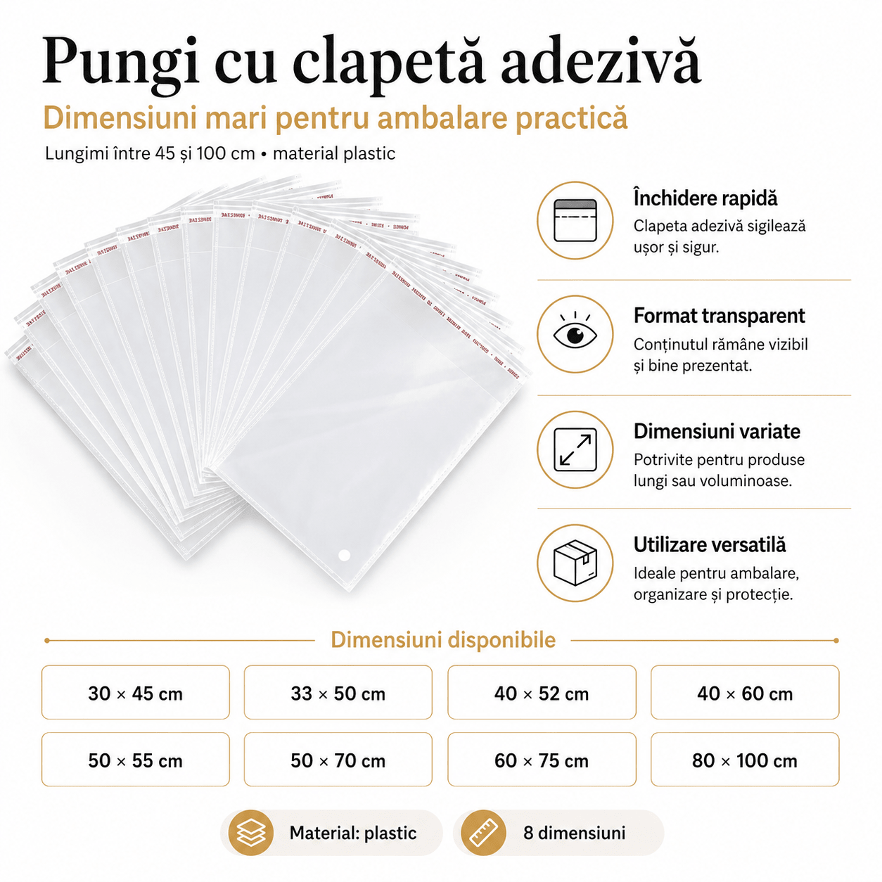Pungi cu clapetă adezivă - lungimi între 45 și 100cm (set 100 buc) - CraftUp