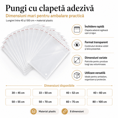Pungi cu clapetă adezivă - lungimi între 45 și 100cm (set 100 buc) - CraftUp