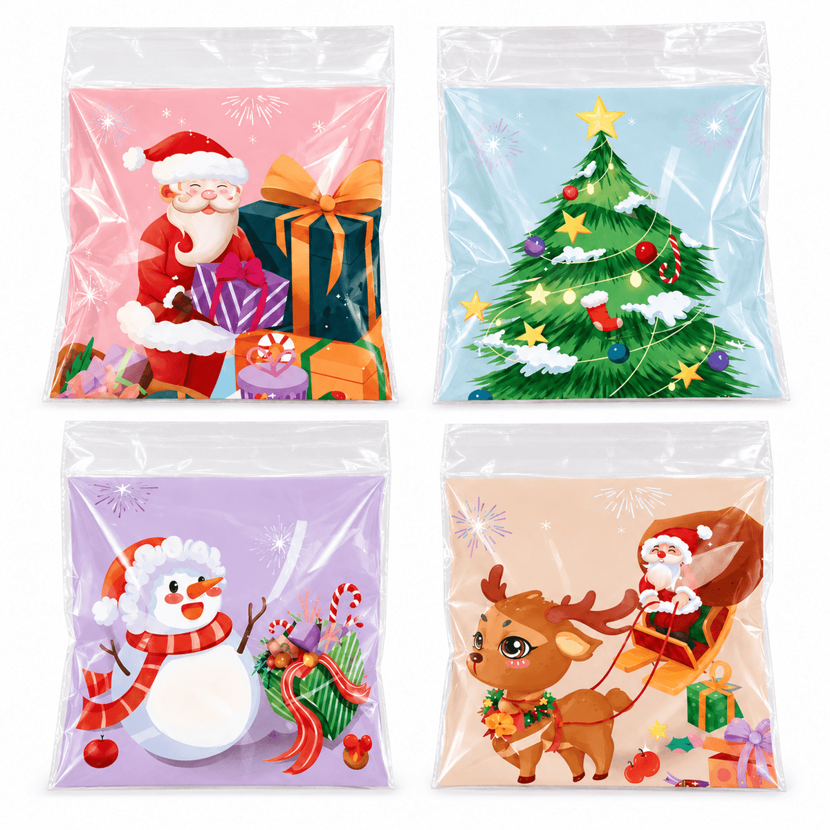 Pungi de Crăciun cu ilustrații și clapetă adezivă - mix 4 modele (set 100 buc) - CraftUp