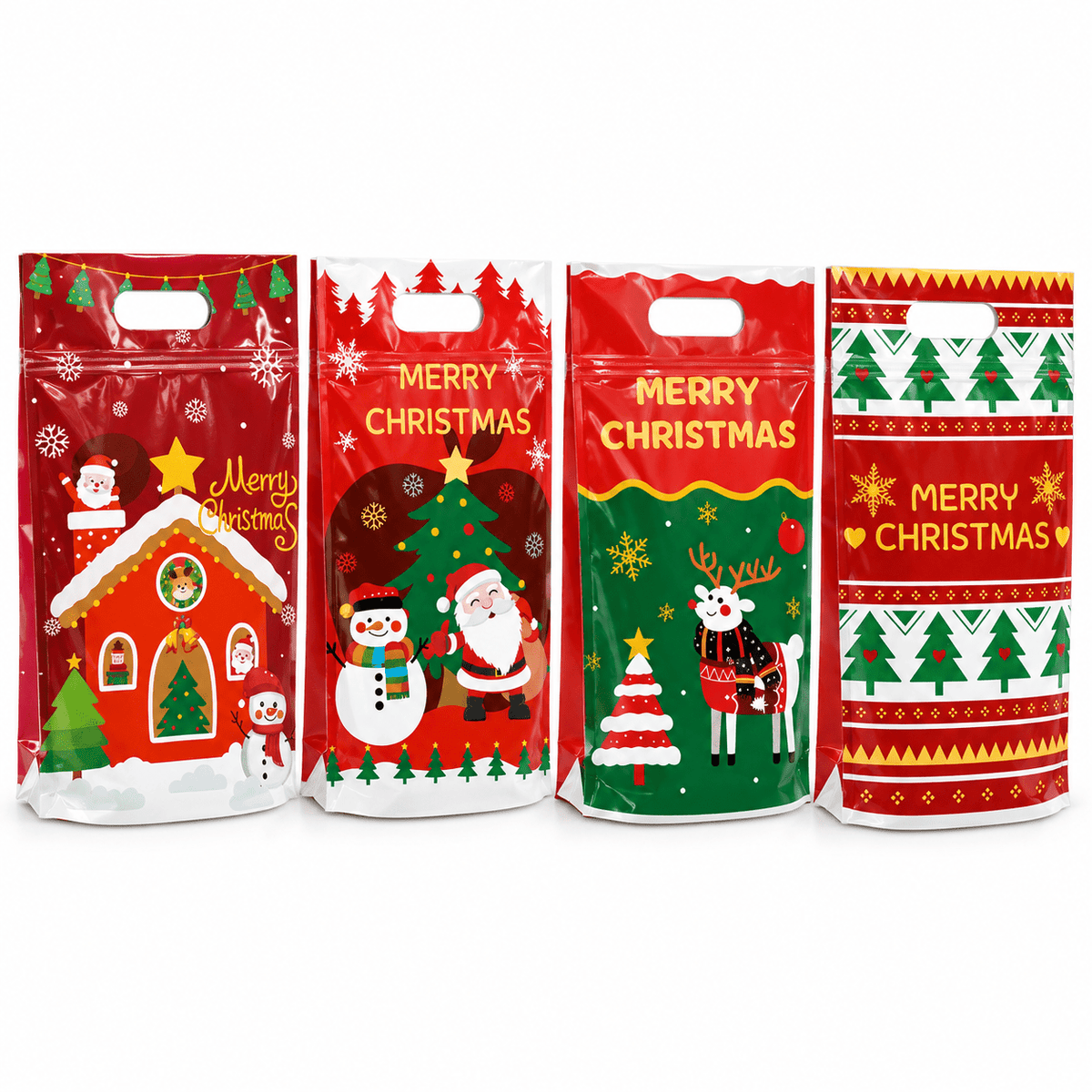 Pungi de Crăciun cu mâner decupat și fermoar - mix 4 modele (set 50 buc) - CraftUp