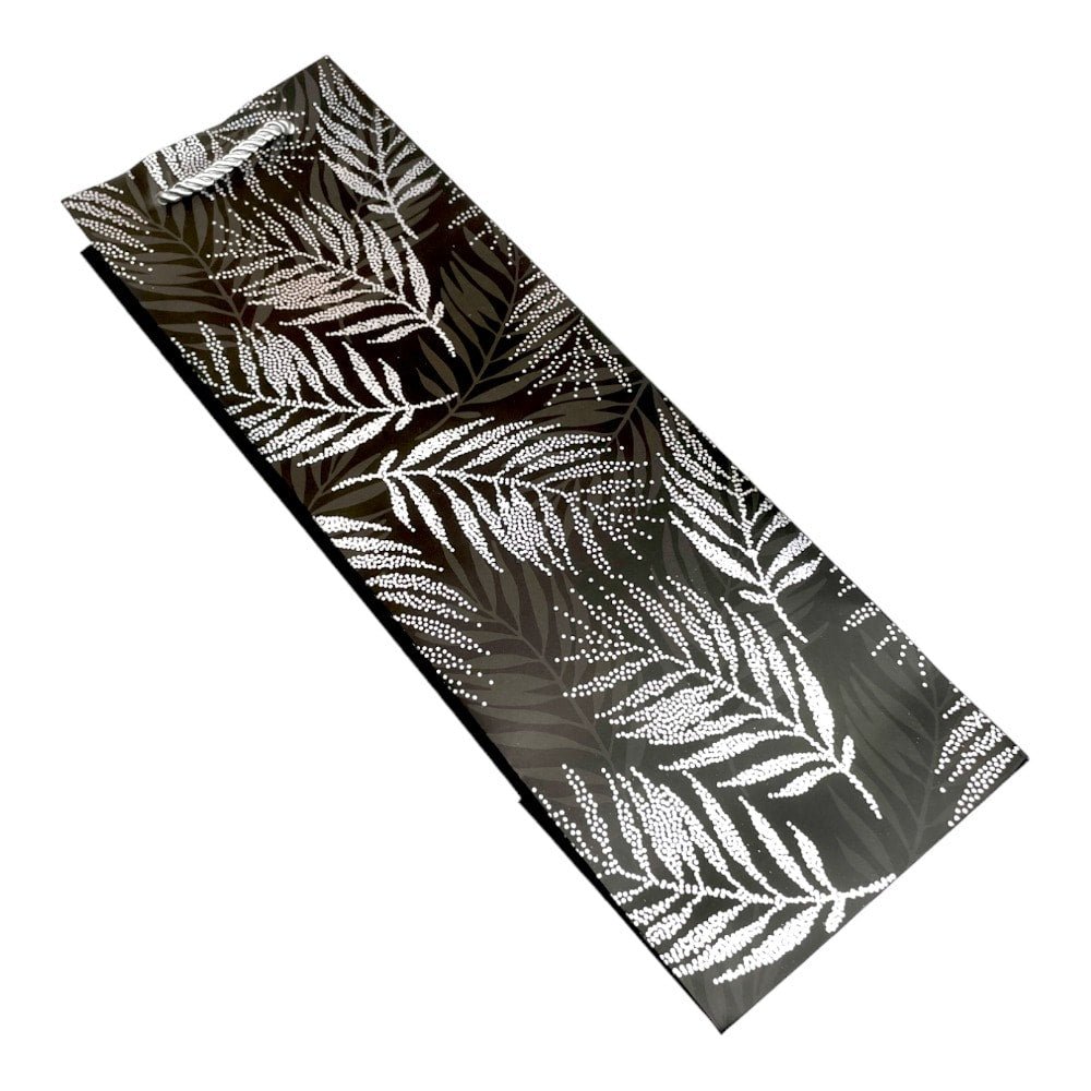 Pungi din hârtie pentru sticle model frunze - negru (set 12 buc) 36x9x12cm - CraftUp