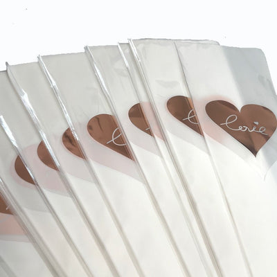 Pungi din plastic pentru flori model inimă - alb (set 30 buc) - CraftUp