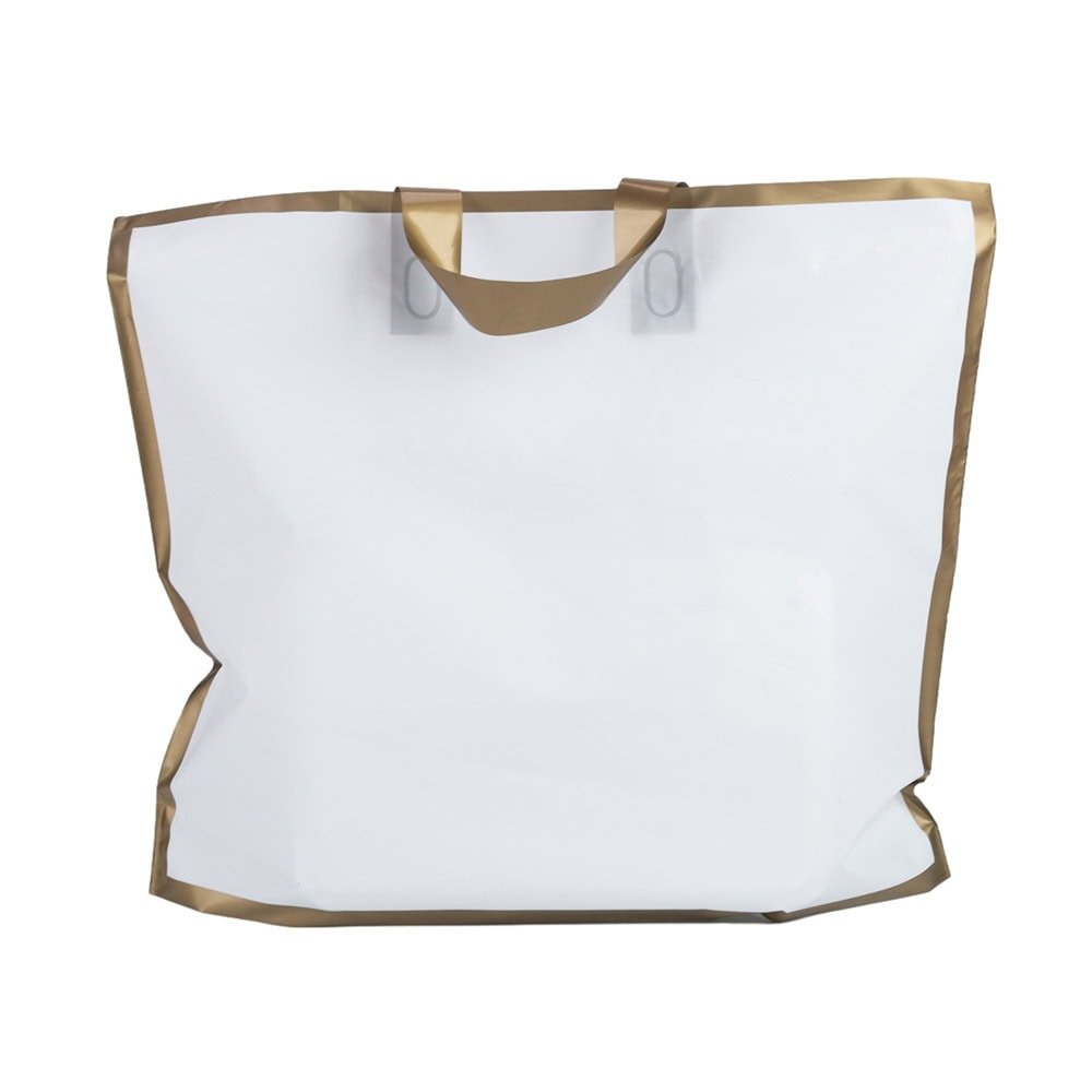 Pungi dreptunghiulare cu margini și mâner aurii - alb (set 50 buc) - CraftUp