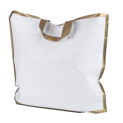 Pungi dreptunghiulare cu margini și mâner aurii - alb (set 50 buc) - CraftUp