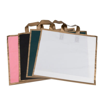 Pungi dreptunghiulare cu margini și mâner aurii - negru (set 50 buc) - CraftUp