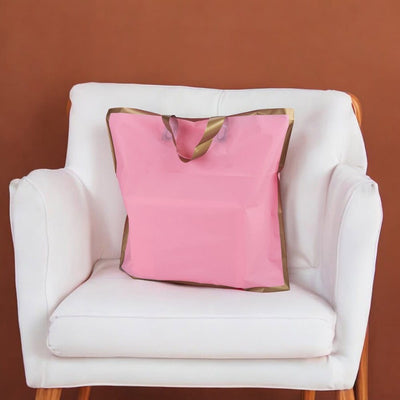 Pungi dreptunghiulare cu margini și mâner aurii - roz (set 50 buc) - CraftUp