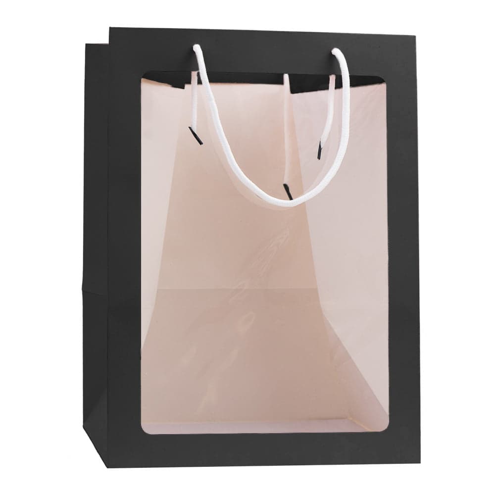 Pungi hârtie cu fereastră - negru (set 10 buc) - CraftUp
