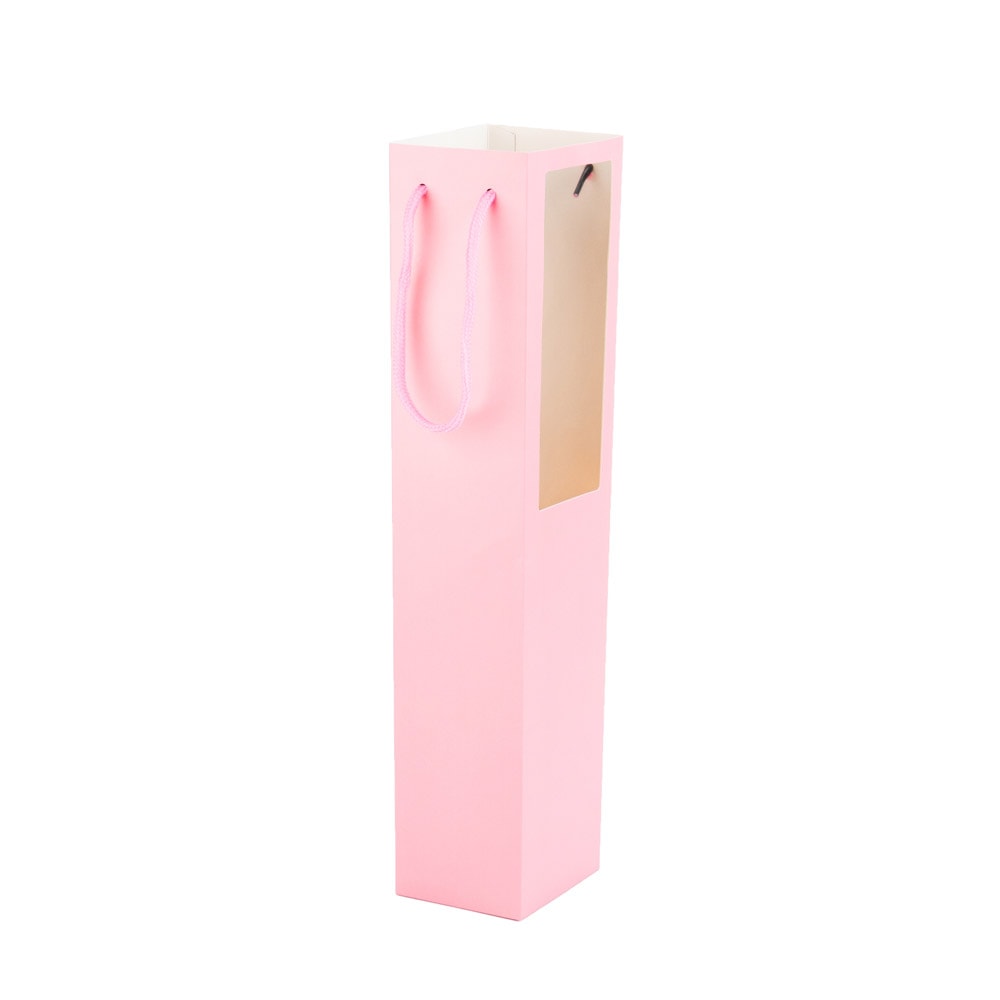 Pungi hârtie înalte cu fereastră si mâner - roz (set 12 buc) - CraftUp