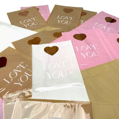 Pungi hârtie pentru flori Love you - maro (set 10 buc) - CraftUp