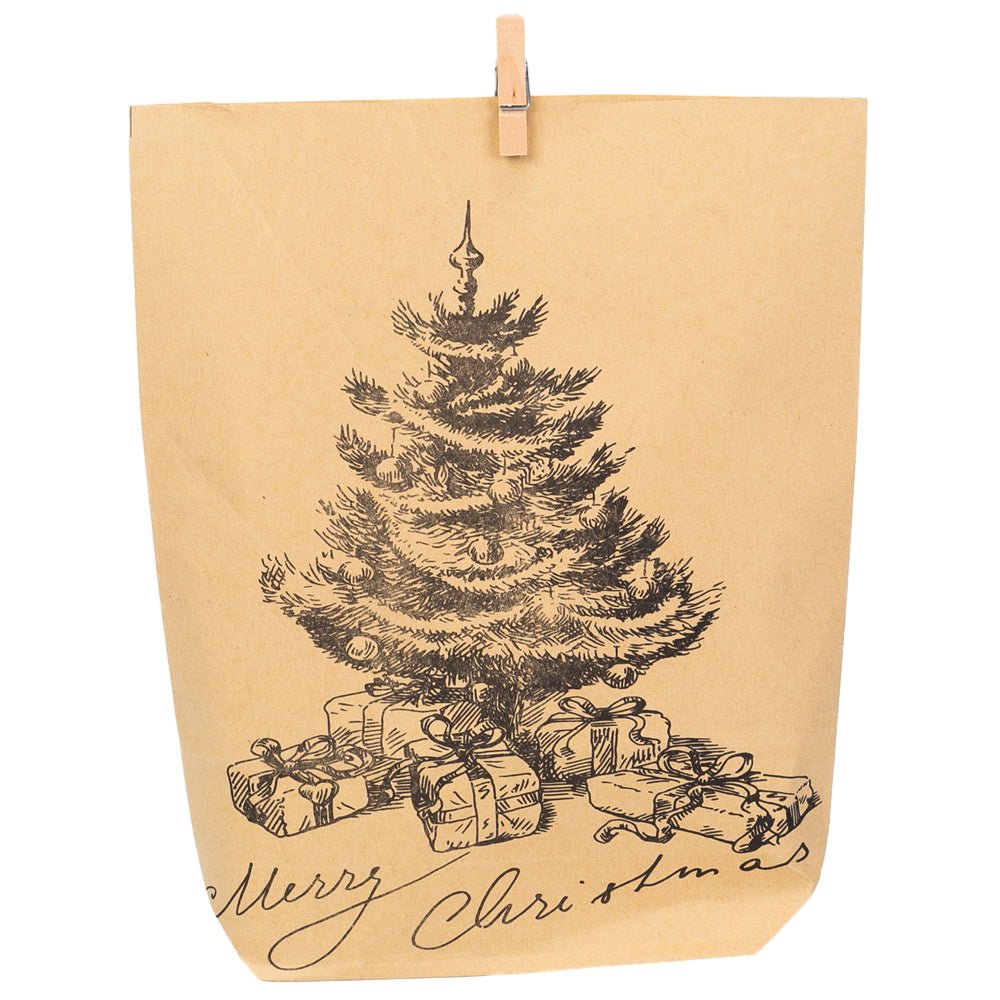 Pungi kraft advent Crăciun cu sfoară, clipsuri și stickere mix 6 modele - CraftUp