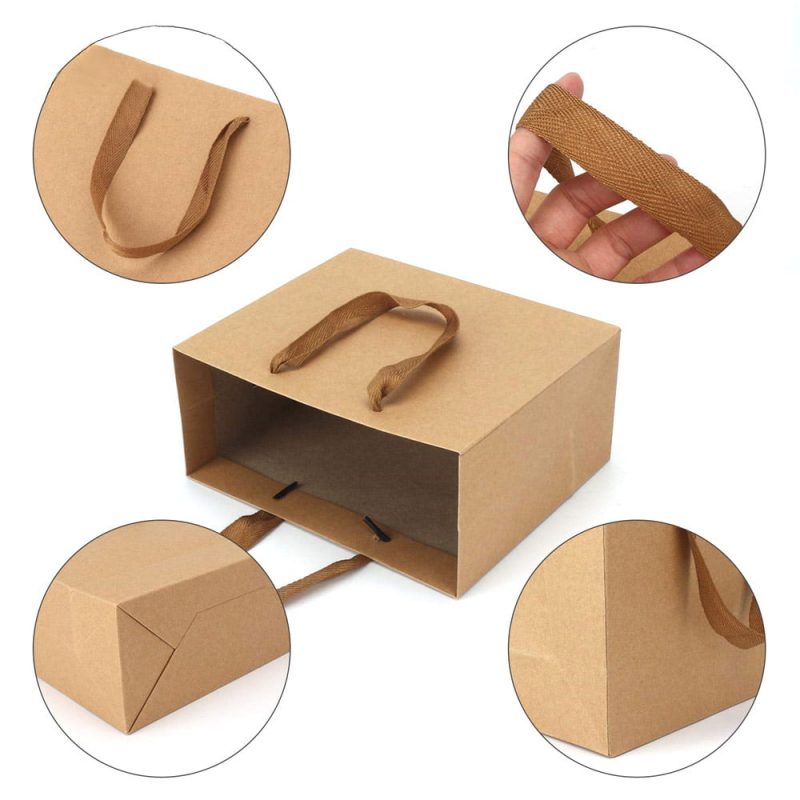 Pungi kraft dreptunghiulare cu mâner textil (set 12 buc) - CraftUp