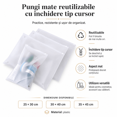 Pungi mate reutilizabile cu închidere tip cursor (set 50 buc) - CraftUp