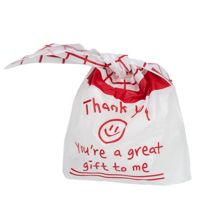 Pungi plastic model iepuraș cu mesaj Thank you - roșu (set 50 buc) - CraftUp