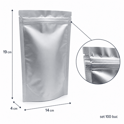 Pungi stand up din aluminiu cu fermoar resigilabil (set 100 buc) - CraftUp